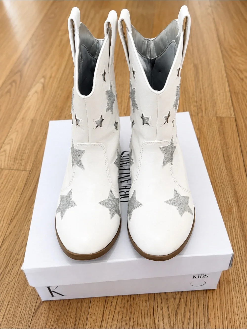 Dream Pairs Kids White & Silver Star Cowboy Boots